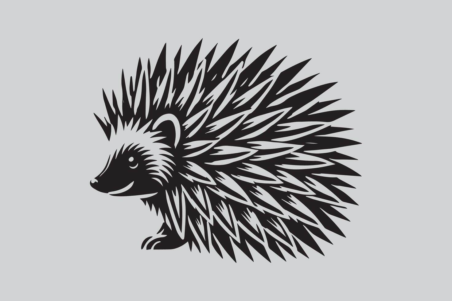 Silhouette of porcupine filled with tropical plant in the jungle in rough drawing vector