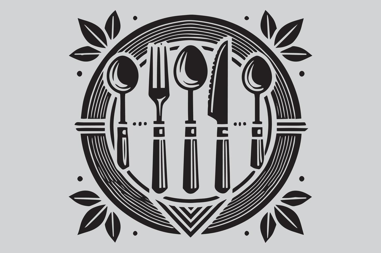 Modern Black and White Tableware Logo Illustration vector