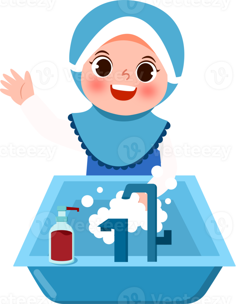 Cute Kid Washes Hands over the Sink png