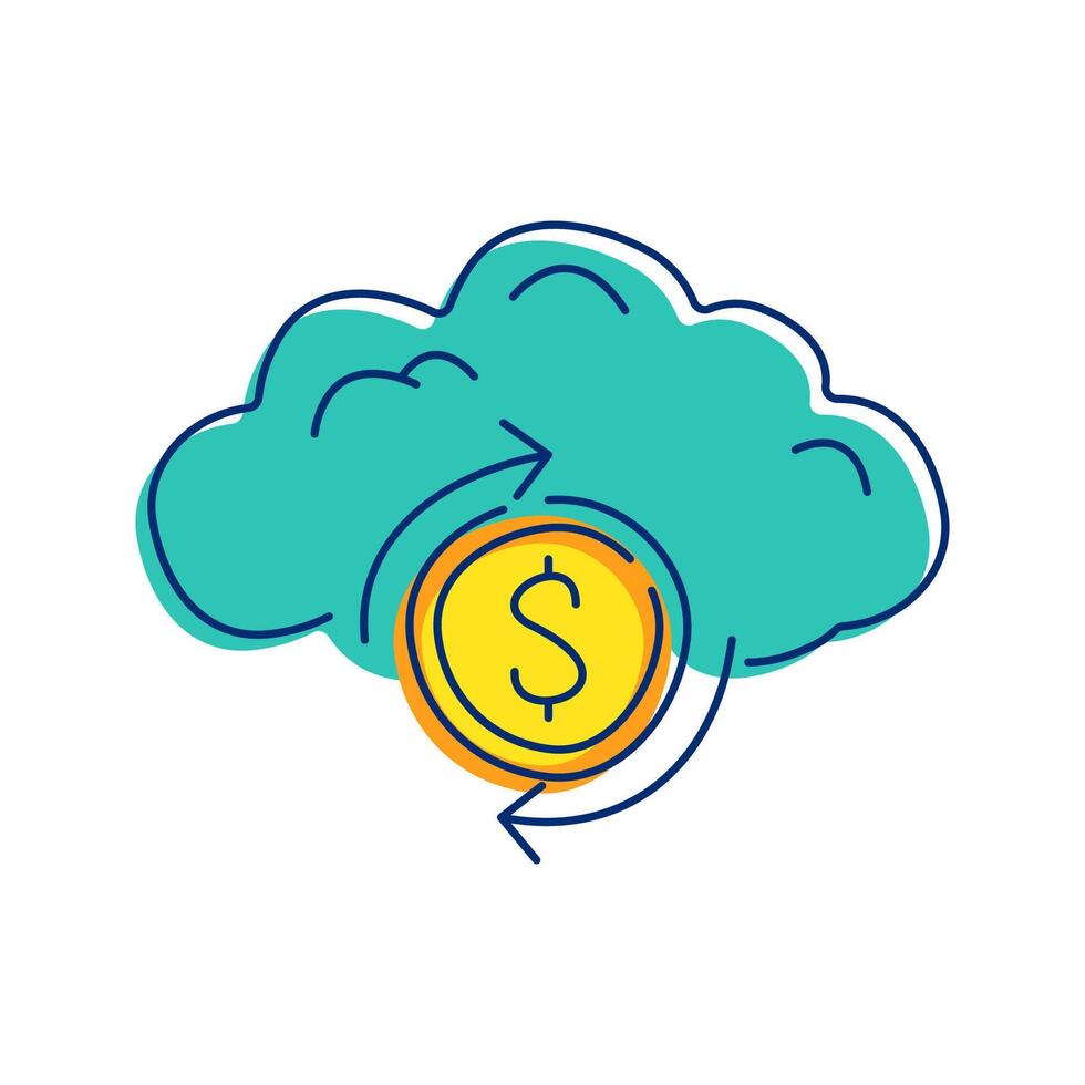 Cloud with Dollar Sign Icon Illustration with soft color palette in doodle style. Perfect for financial themes, apps, or presentation. vector
