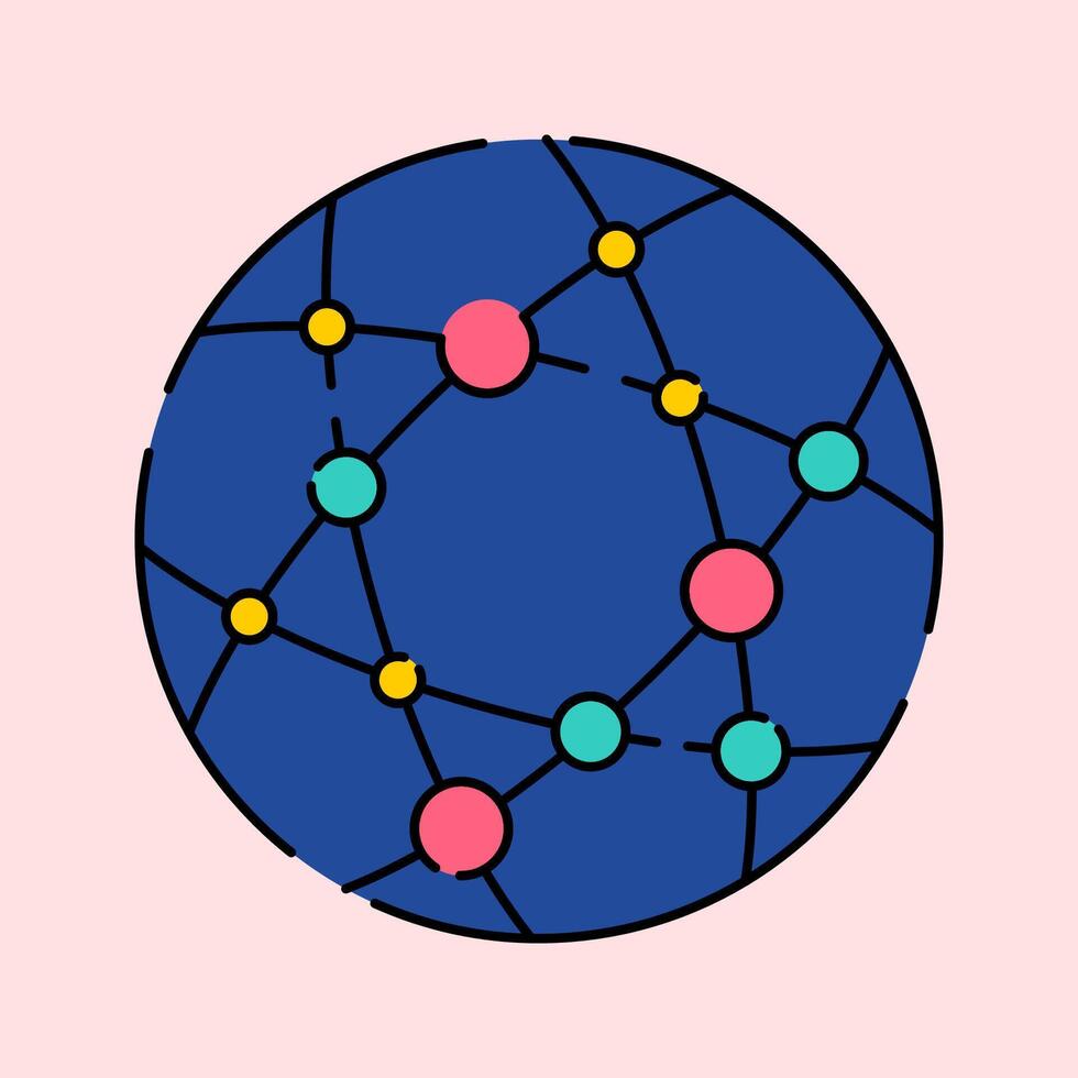 Network Connection Icon Illustration with bright colour palette in flat design style for education and future technology theme design. vector