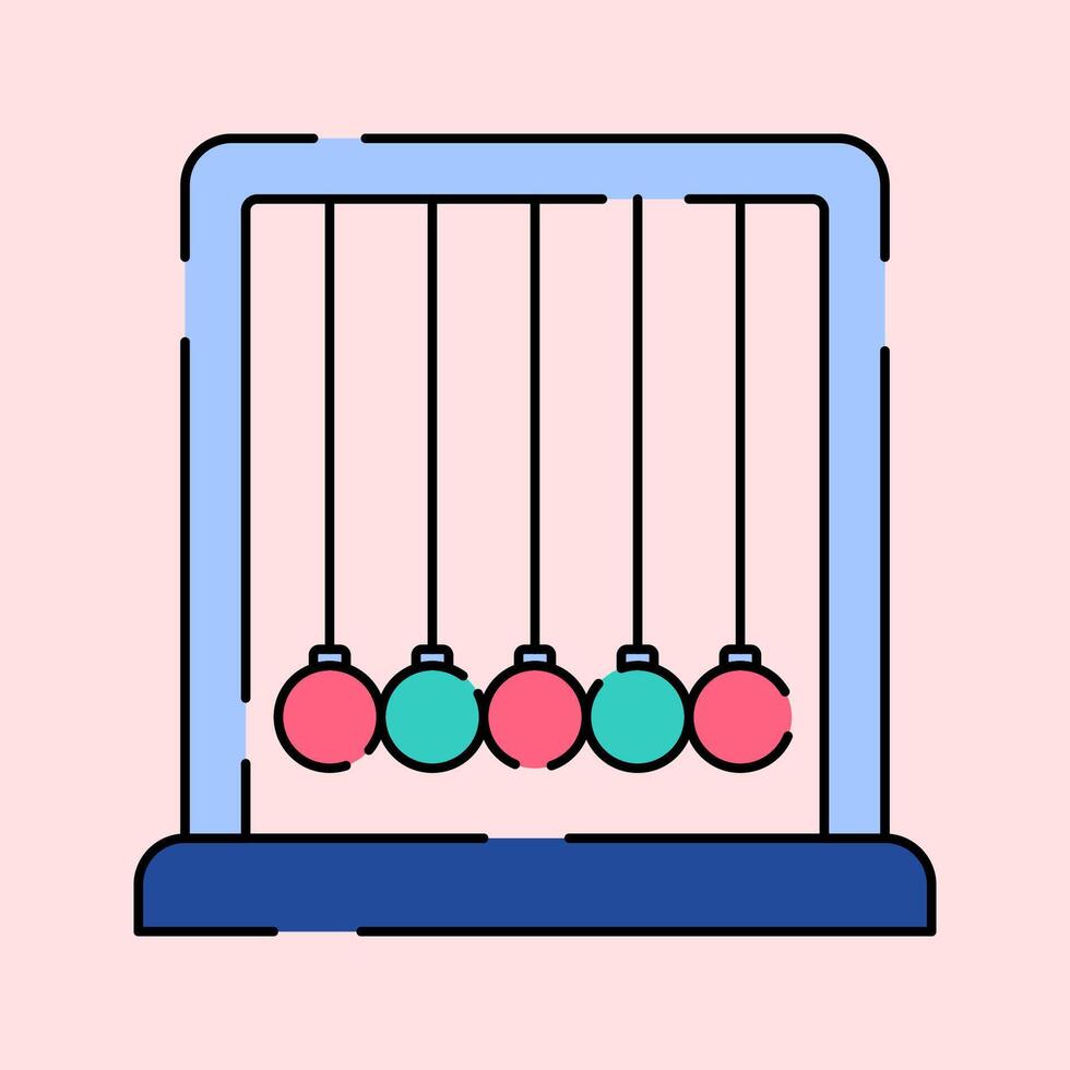 Newtons Cradle Icon Illustration with bright colour palette in flat design style for education and future technology theme design. vector