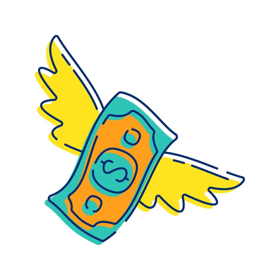 Flying Money Icon Illustration depicts money in motion, suggesting quick or easy income, or perhaps the concept of currency being transferred or flowing. Perfect for financial themes, and apps. vector