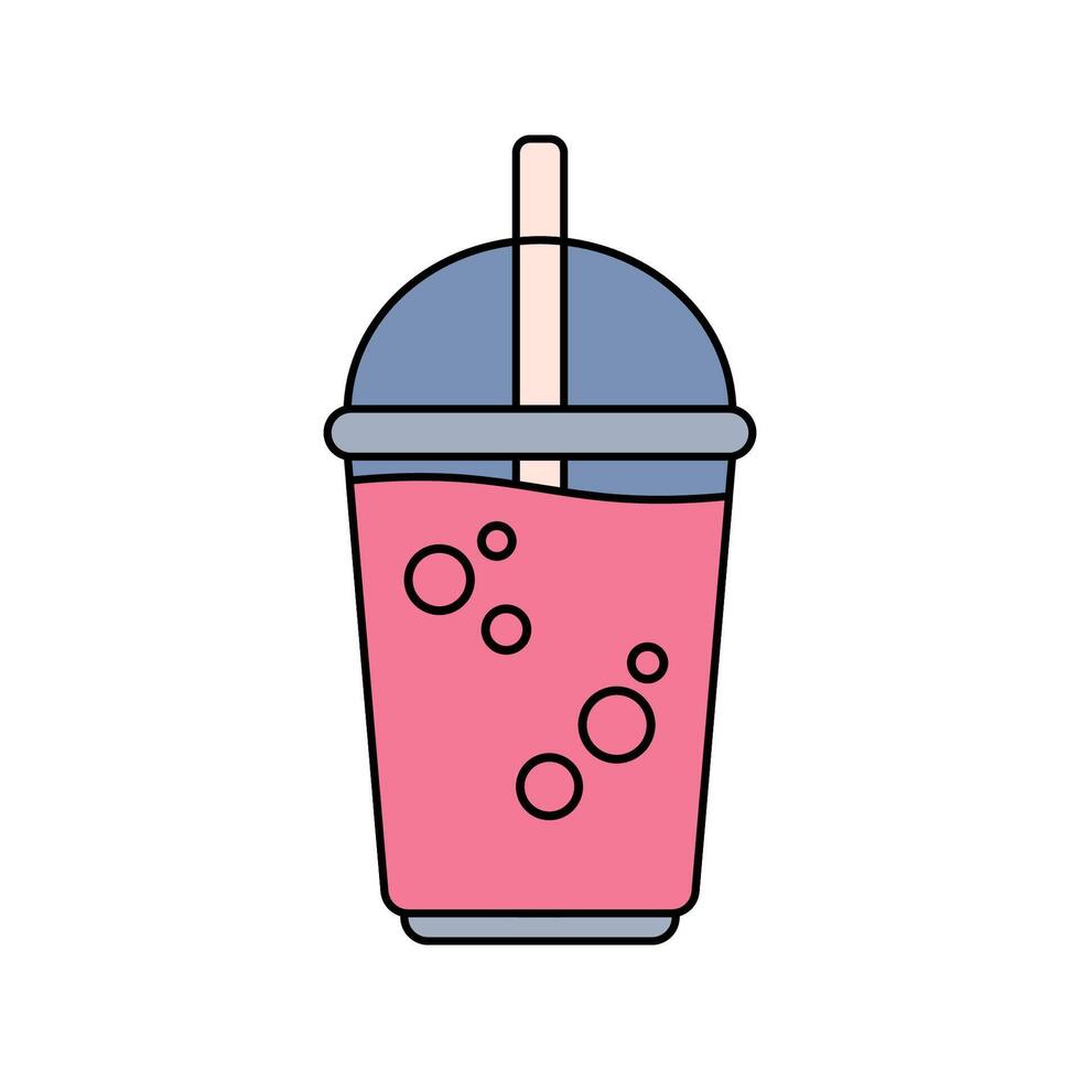 Bubble Drink Icon Illustration, A pink drink with a straw, symbolizing refreshing beverages for springtime. Perfect for Spring season themed designs vector
