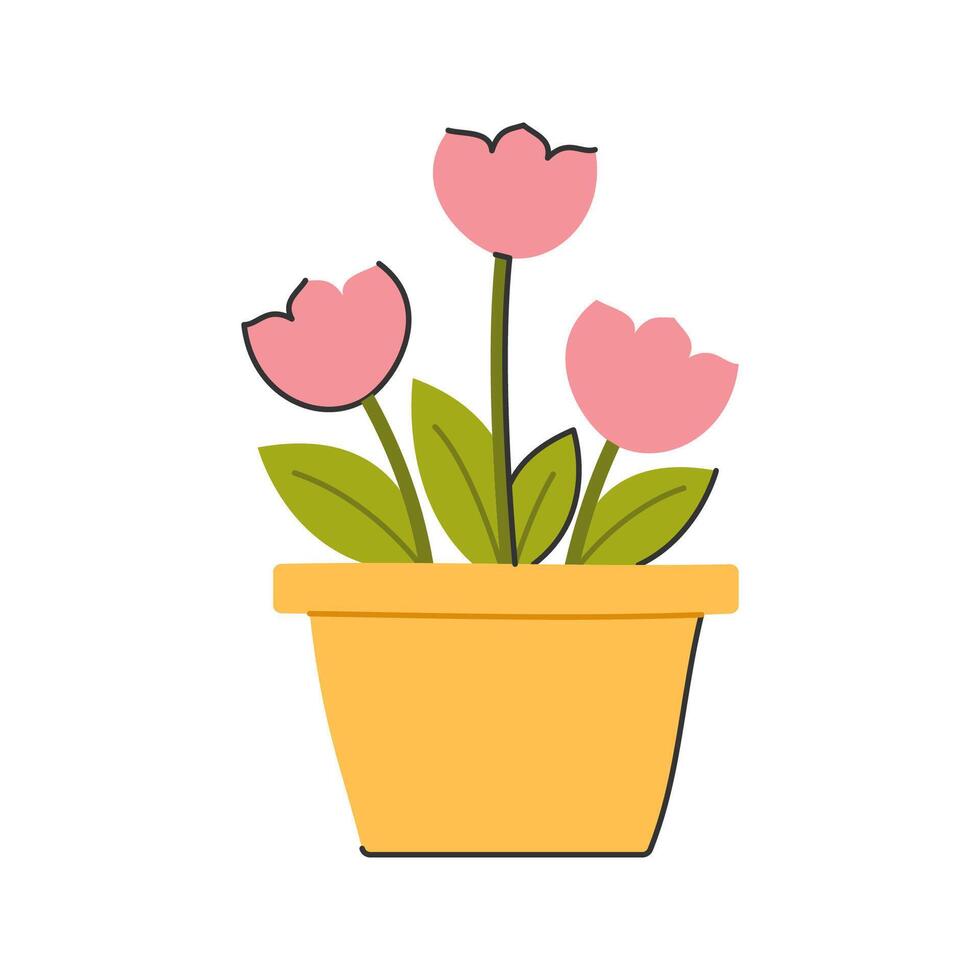 Potted Pink Flowers Icon Illustration with soft color palette in flat design style. Perfect for Spring season themed designs vector