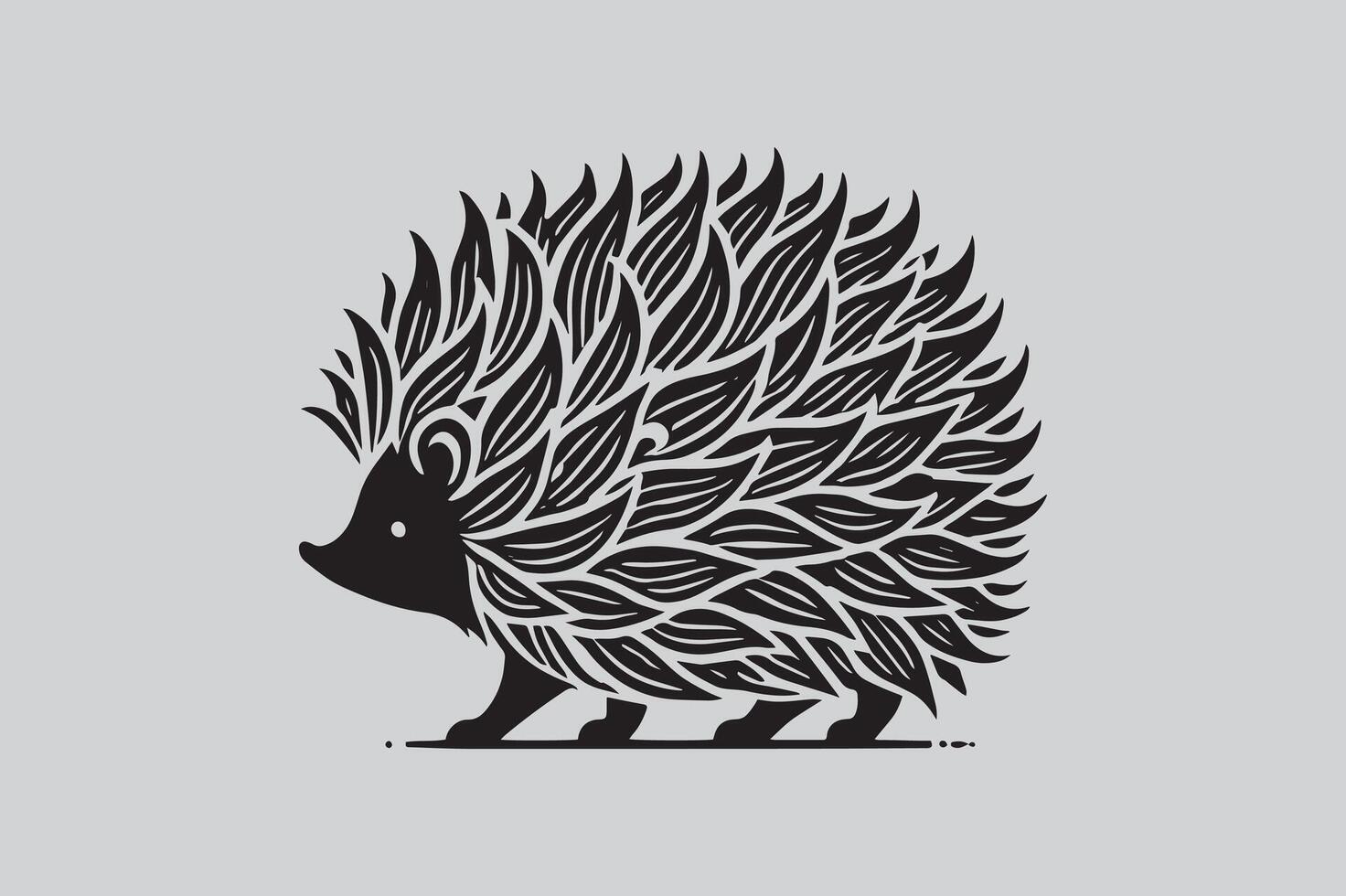 Silhouette of porcupine filled with tropical plant in the jungle in rough drawing vector