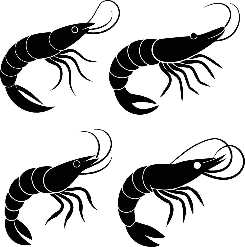 Shrimp Silhouette Design set vector
