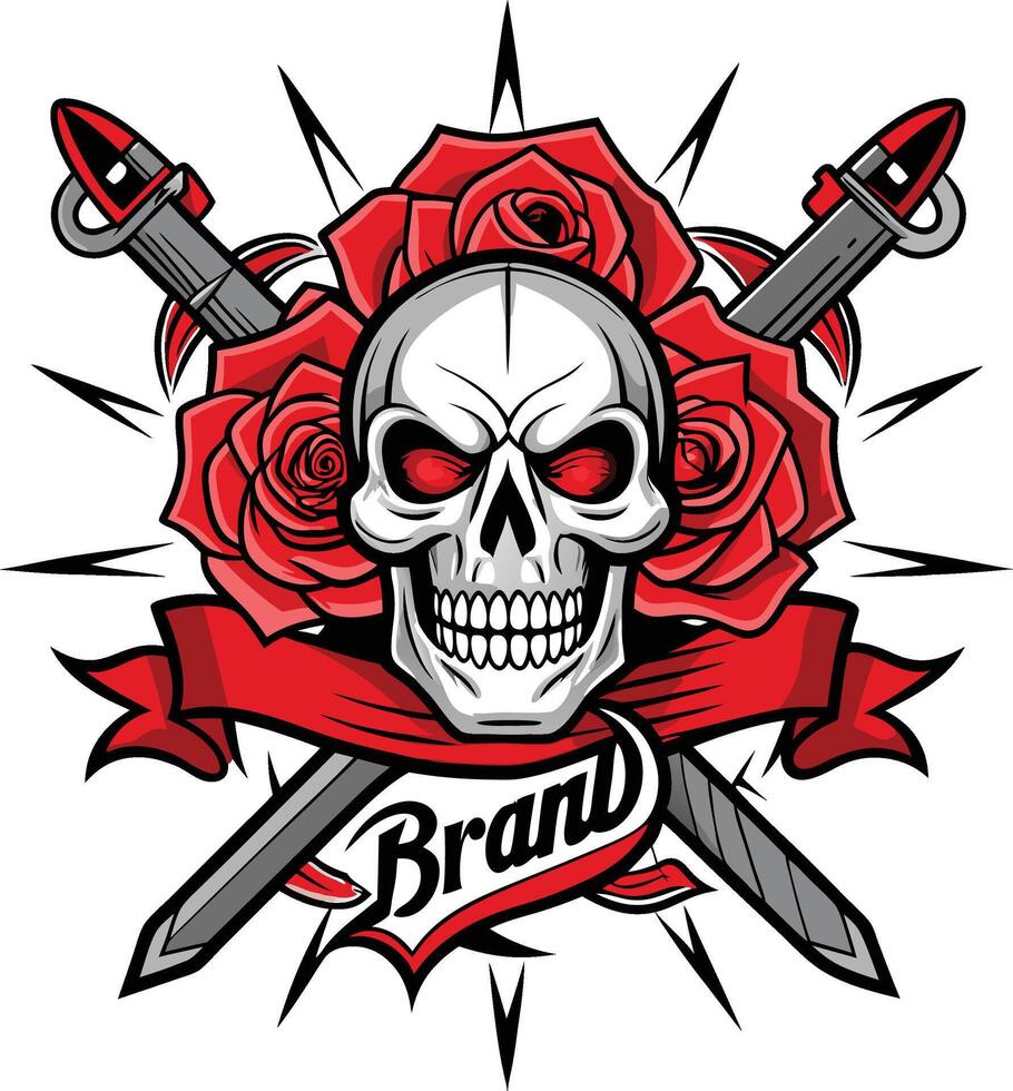 red skull with flower vector