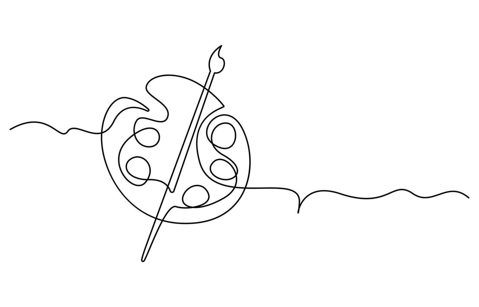 Palette and paint brush continuous one line drawing vector