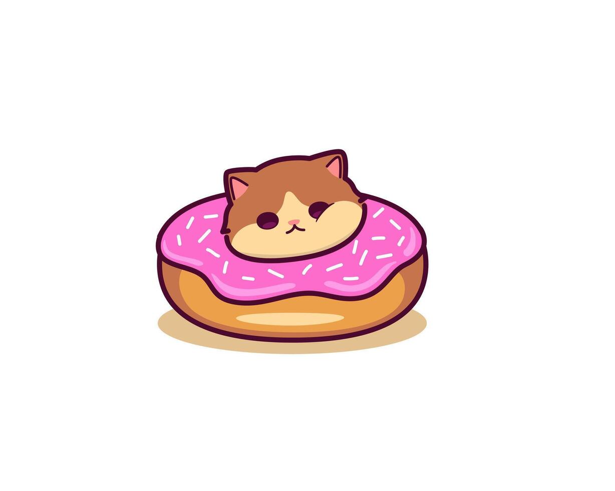 Cute cat in the middle of the donut vector