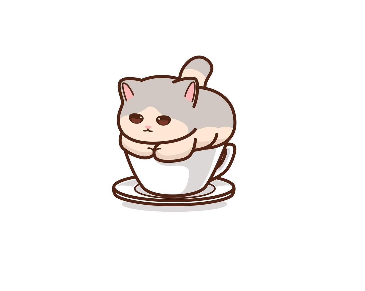 Cute cat on the coffee cup vector