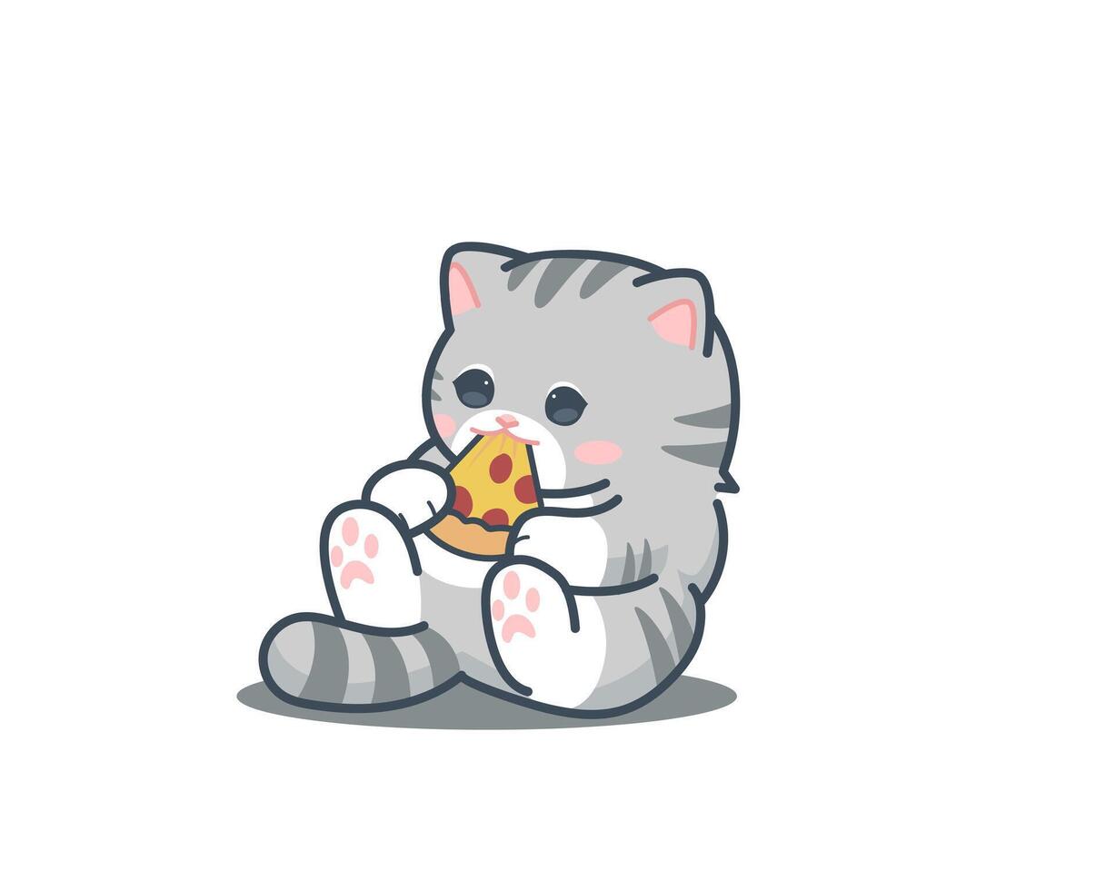 Cute cat loves to eat pizza vector