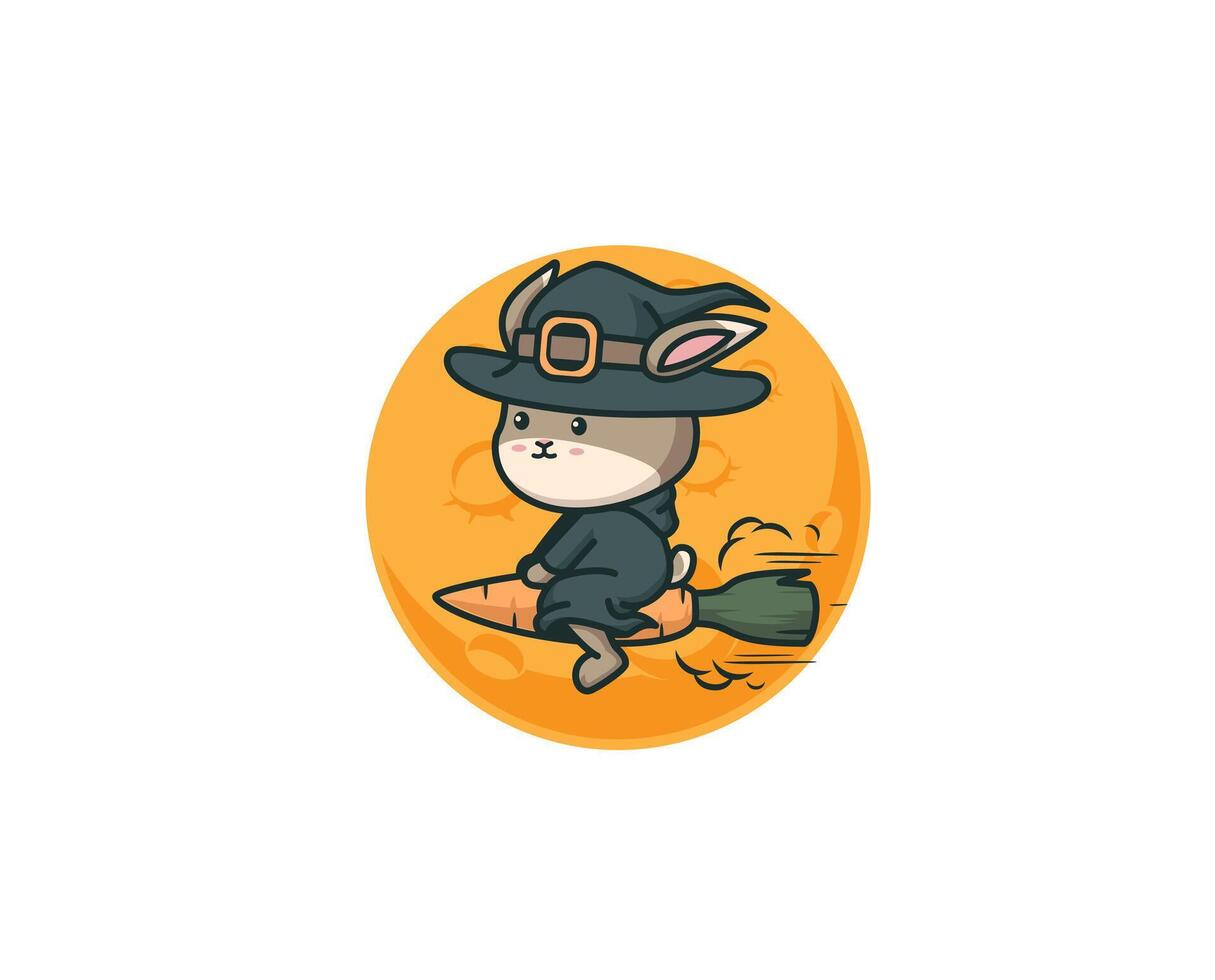 Flying rabbit witch with magic broom vector
