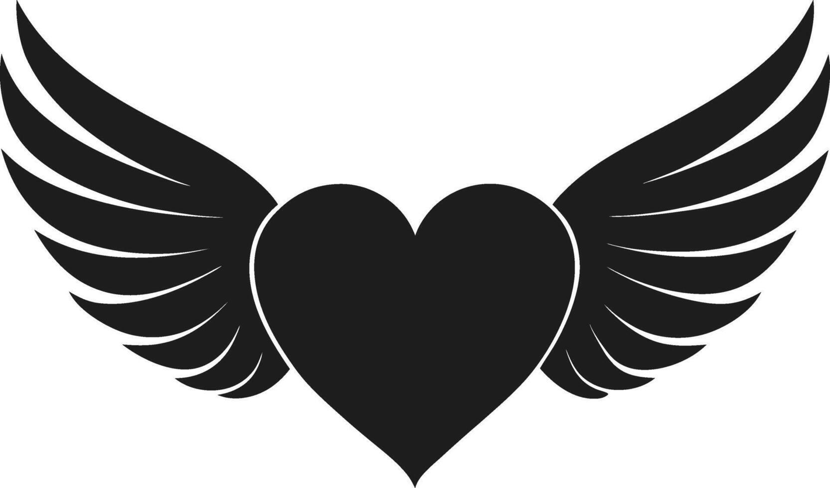 Winged Heart Illustration in Black Silhouette Design vector