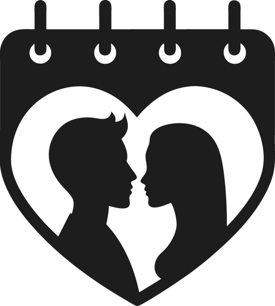 Romantic Calendar Silhouette Illustration with Couple in Heart vector