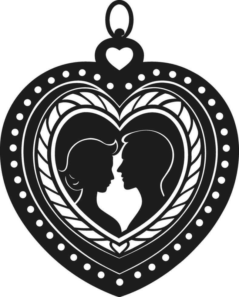 Romantic Heart Pendant Illustration with Couple Silhouette vector