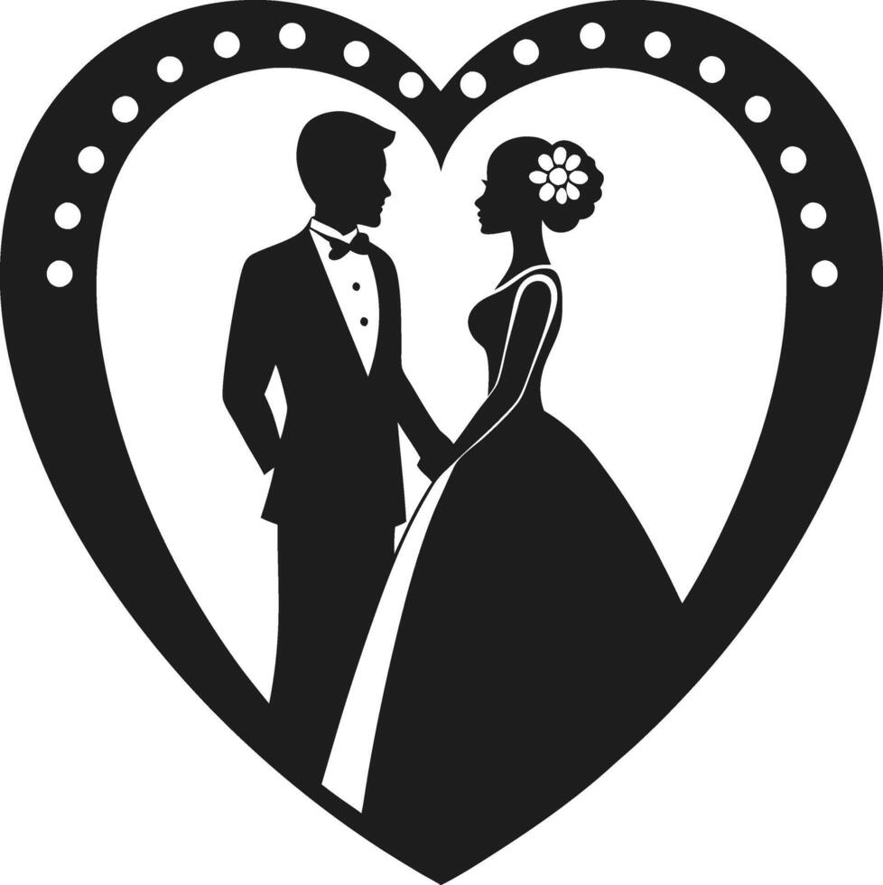 Bride and Groom Silhouette Inside Heart Illustration for Weddings vector
