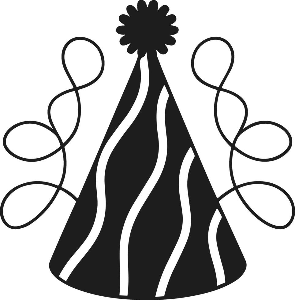 Party Hat Illustration with Wavy Stripes and Streamers vector