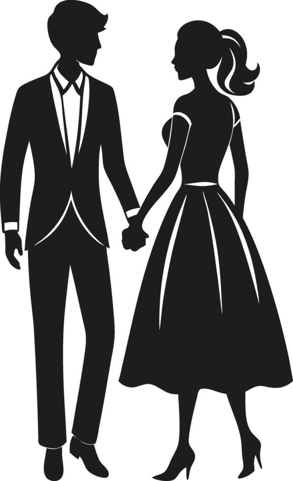 Elegant Couple Silhouette Holding Hands in Formal Attire vector