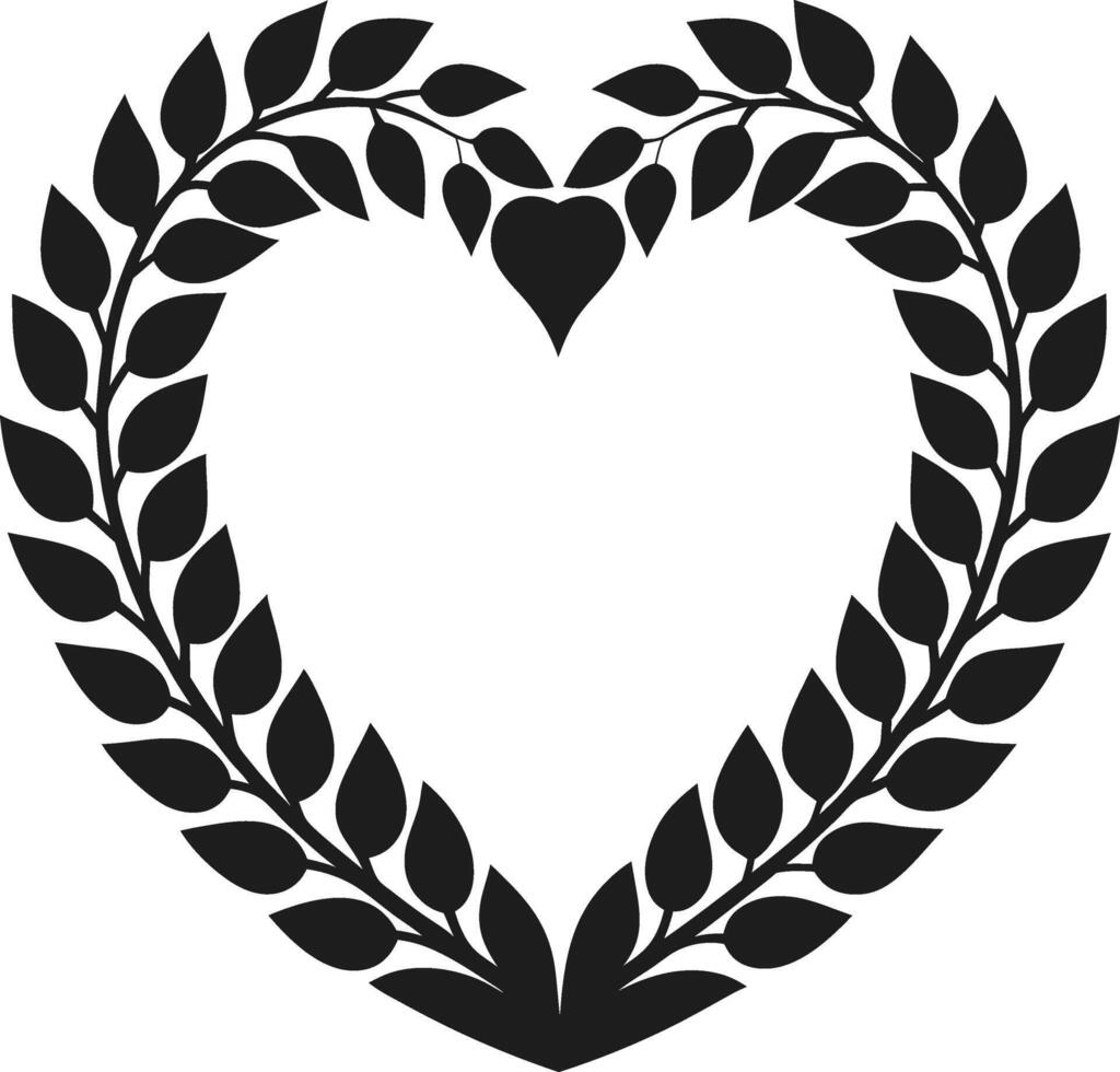 Floral Heart Silhouette Illustration with Leafy Wreath Design vector