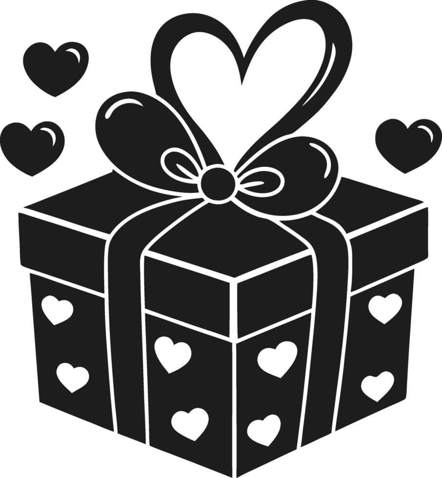 Heart-Themed Gift Box Silhouette Illustration with Ribbon and Bow vector