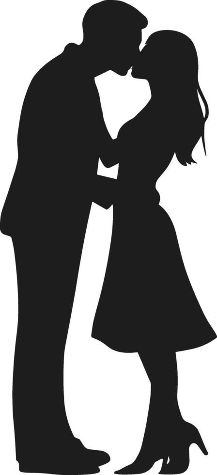 Romantic Couple Silhouette Sharing a Kiss Illustration vector
