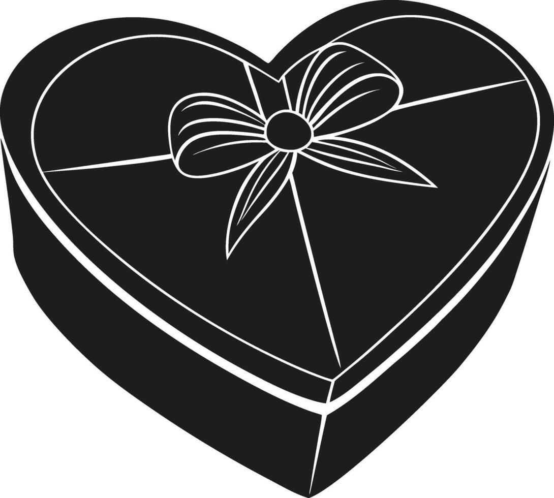 Heart-Shaped Gift Box Illustration with Ribbon in Black Silhouette vector