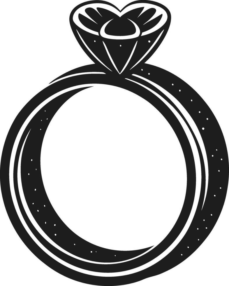 Engagement Ring Silhouette Illustration with Heart-Shaped Diamond vector
