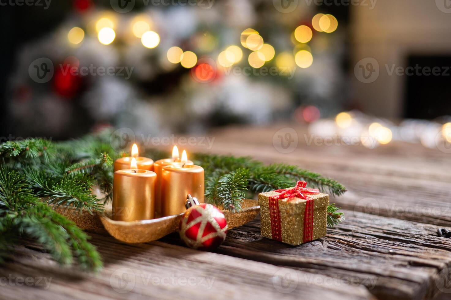christmas greeting card, Advent Candles on light rustic wood, Xmas backdrop with copy space, banner, header, panorama photo