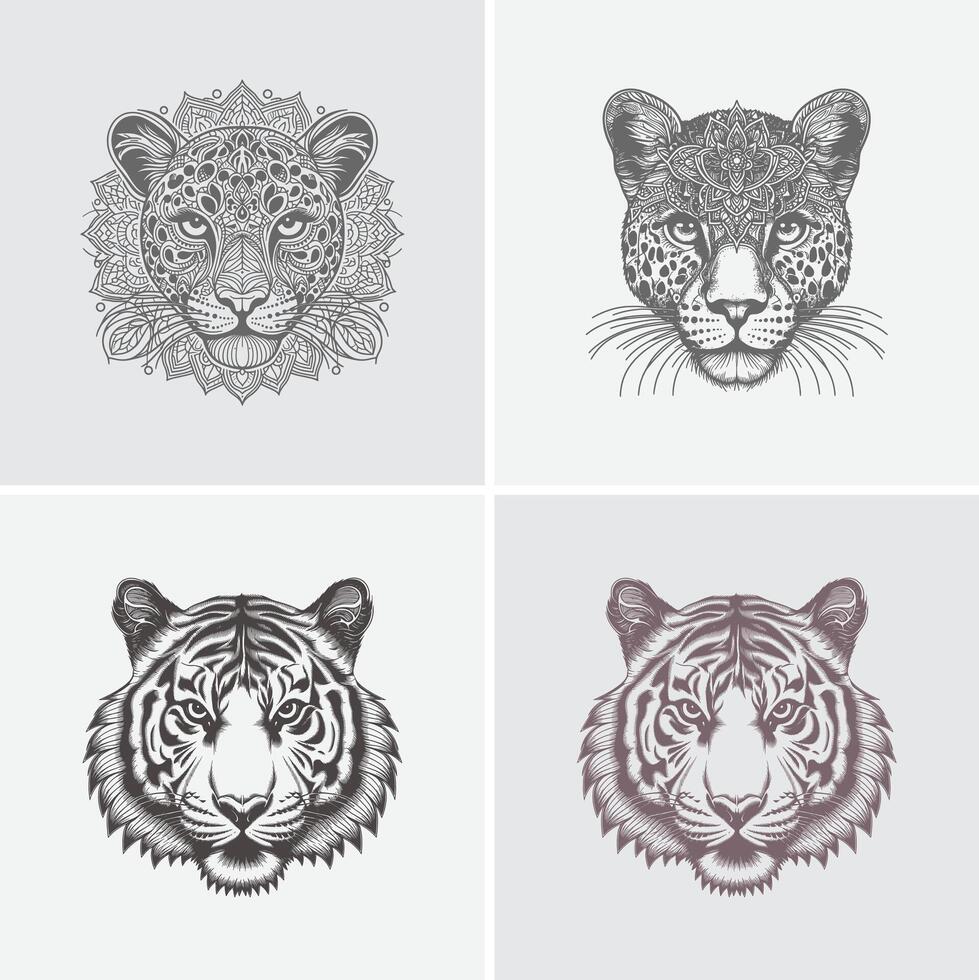 Tiger head mascot face for logo emblem badges labels template t shirt design element vector