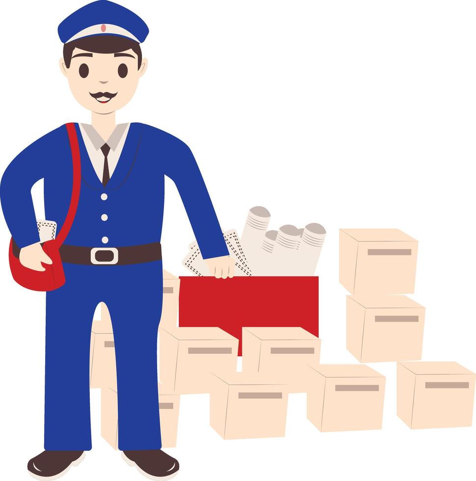 Postman and Many Box Illustration vector