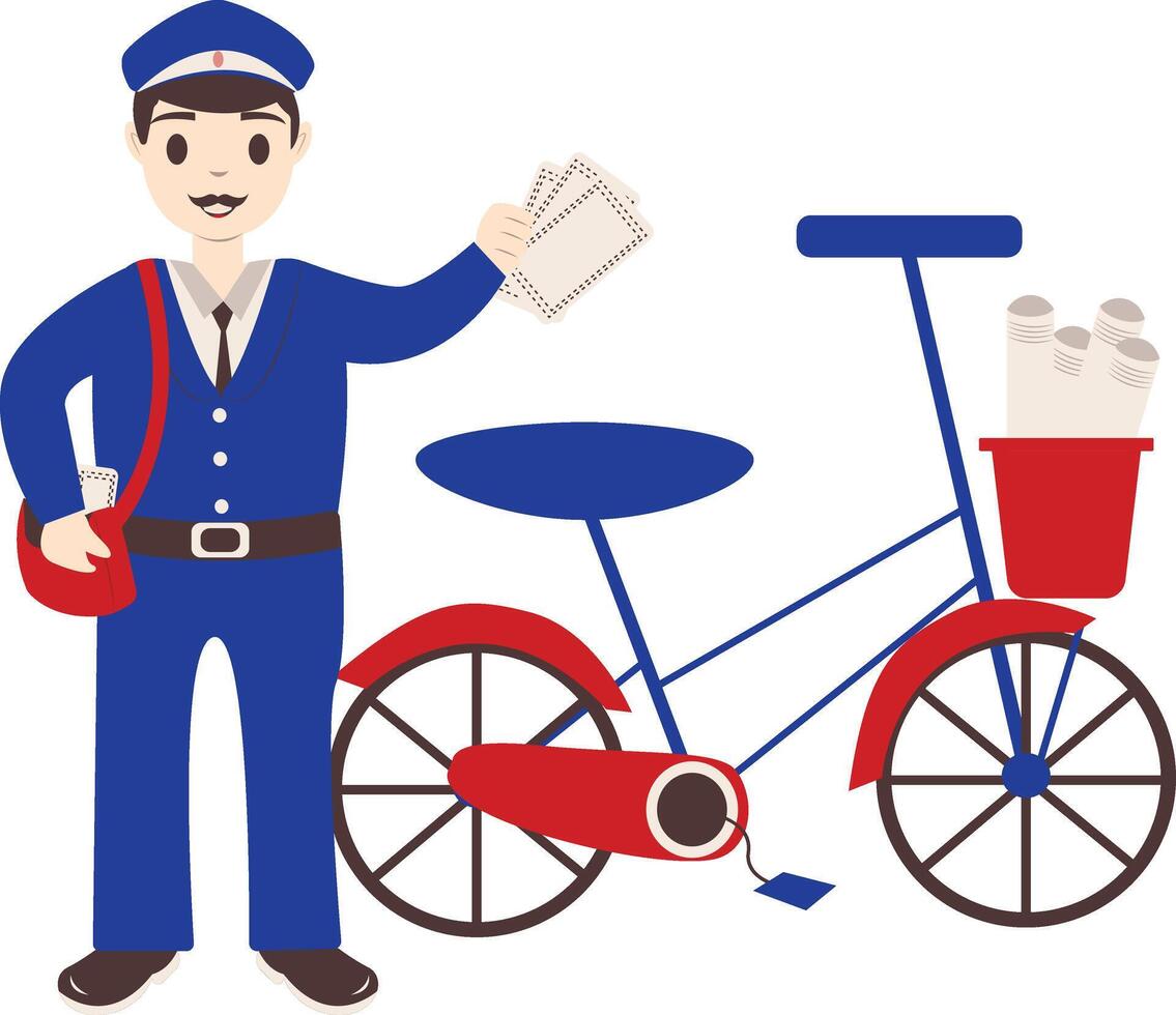 Postman Character Delivering Letters Using Bicycle vector