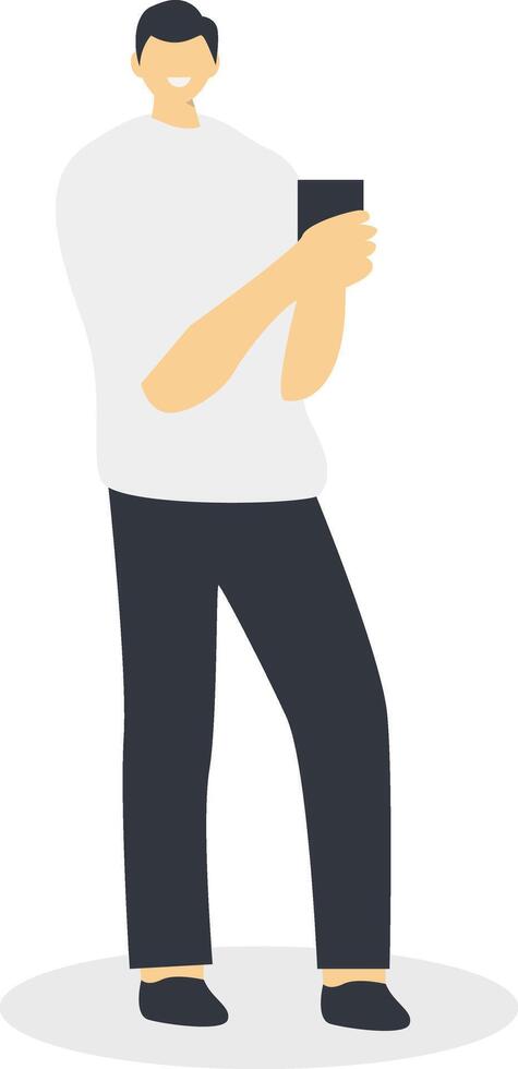 Male Carrying Smartphone in White Clothes vector