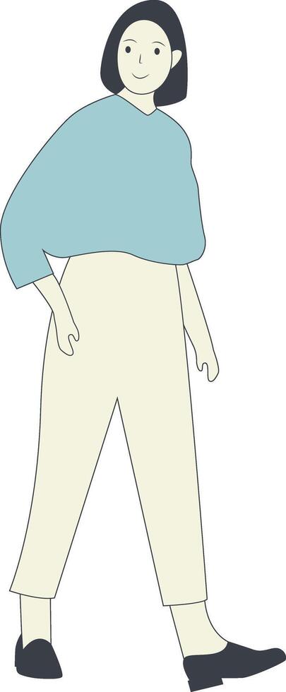Hand Drawn Woman Walking with Casual Clothes vector