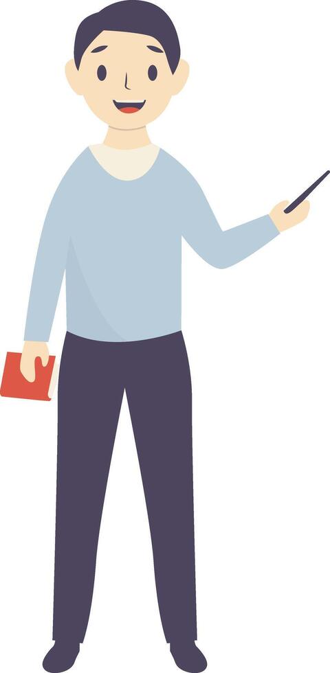 Man Teacher Profession Holding Book and Stick vector