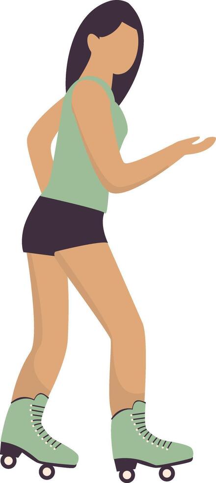 Woman Playing Roller Skate with Green Sportswear vector