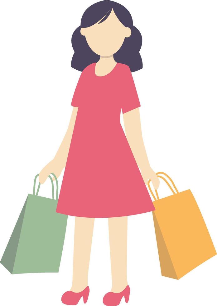 Woman Carrying Shopping Bag with Red Dress vector