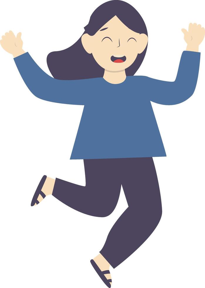 Woman Jumping Character in Casual Clothes vector