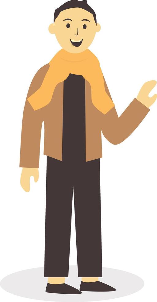 Man Walking Character in Autumn with Brown Coat vector