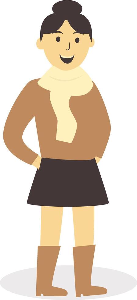 Girl Walking Character in Autumn with Brown Coat vector