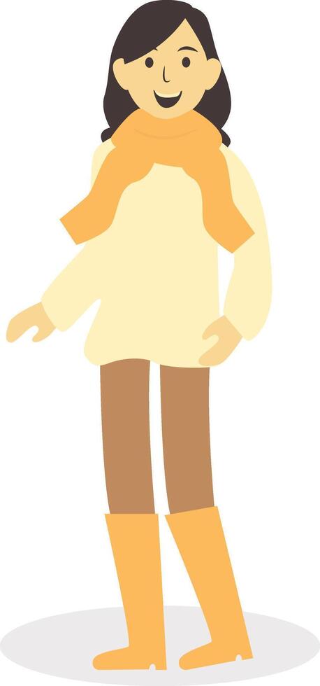 Female Character Walking in Autumn with Scarf vector