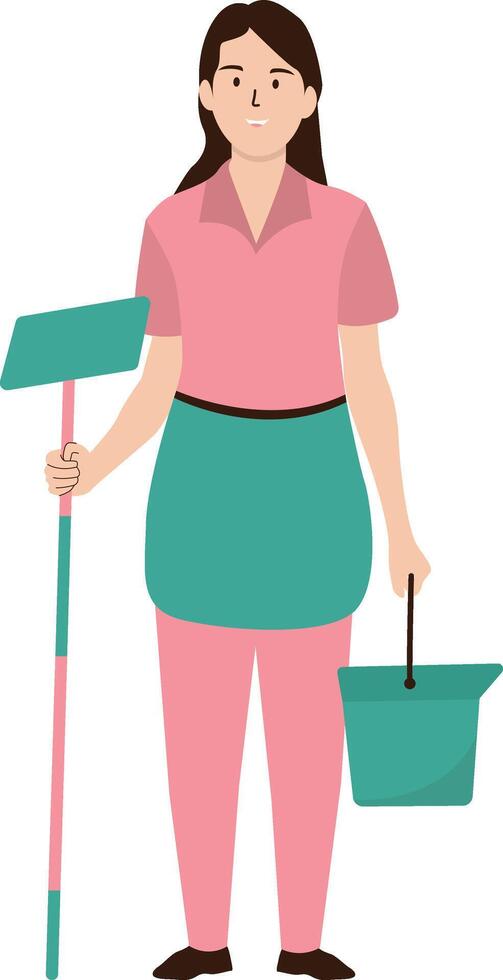 Girl Cleaning Profession Mooping the Floor vector