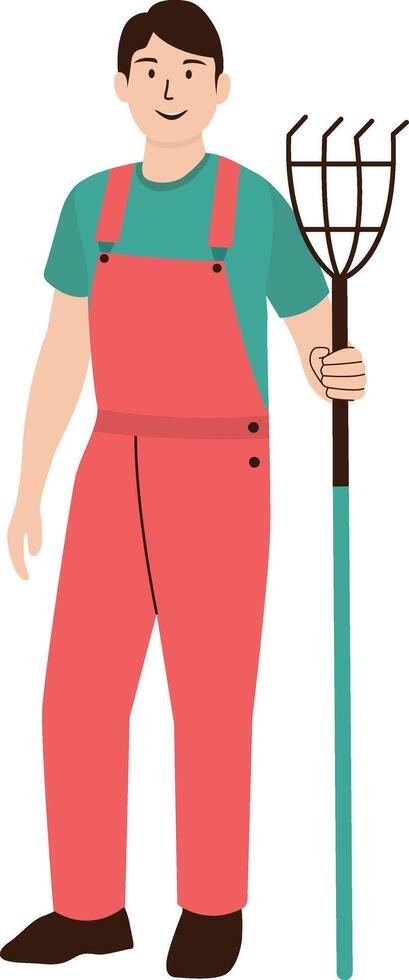 Male Sanitation Worker Holding Shovel Fork vector