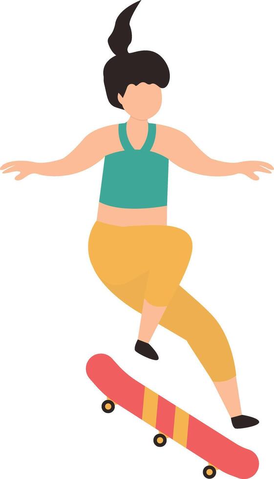 Woman Playing Skateboard with Casual Clothes vector
