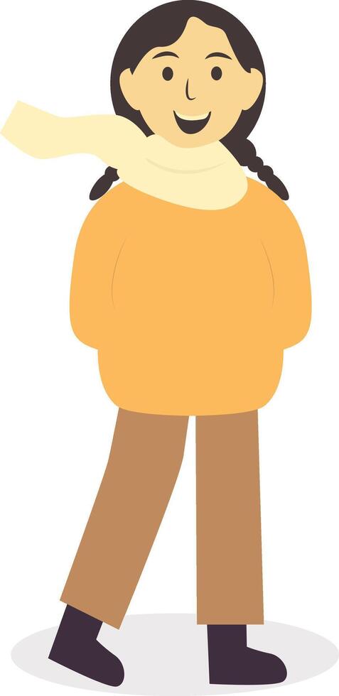 Woman Walking Character in Autumn with Coat and Scarf vector