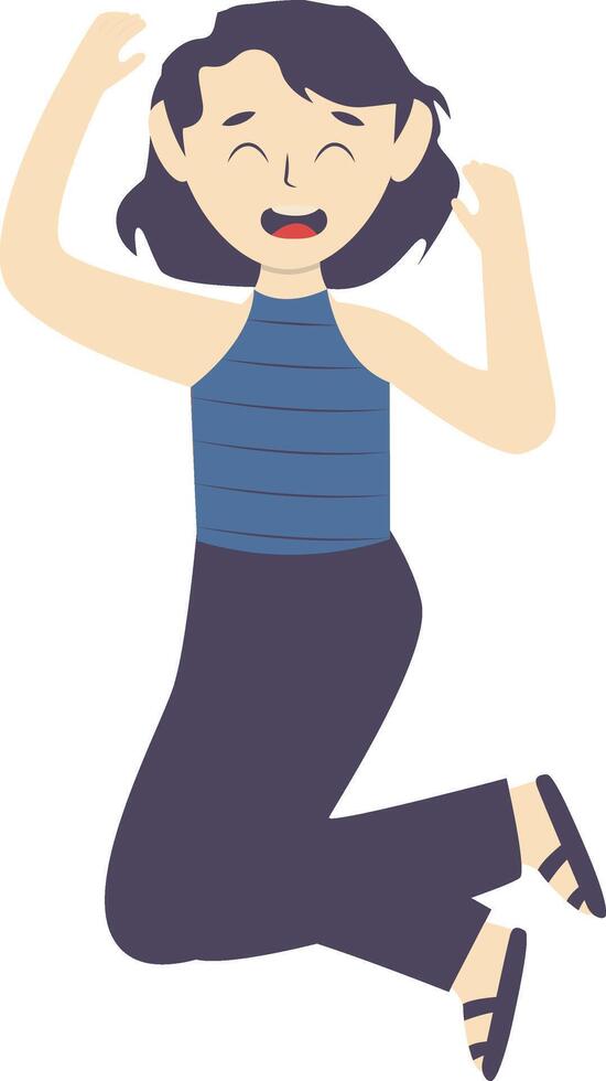 Woman Jumping Character in Casual Clothes vector