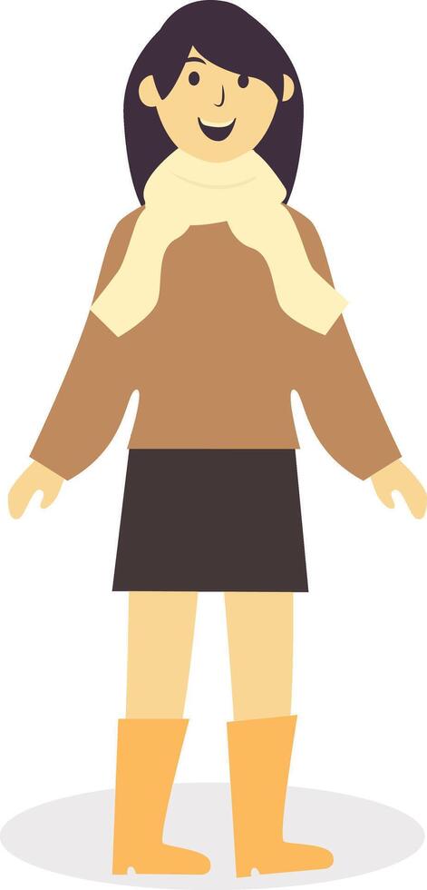 Girl Walking Character in Autumn with Brown Coat vector