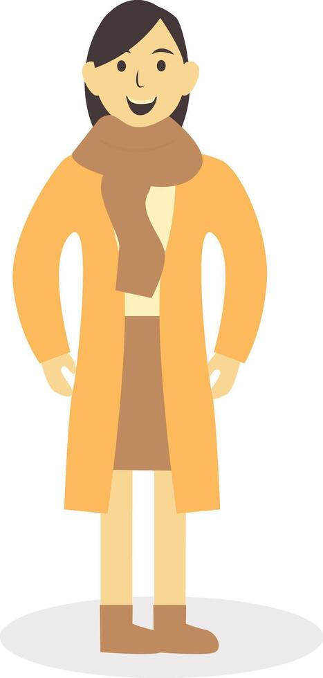 Woman Walking Character in Autumn with Coat and Scarf vector