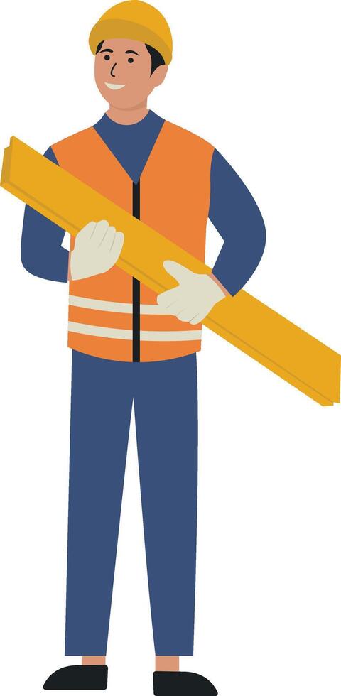 Construction Worker Carrying Wood Beam vector