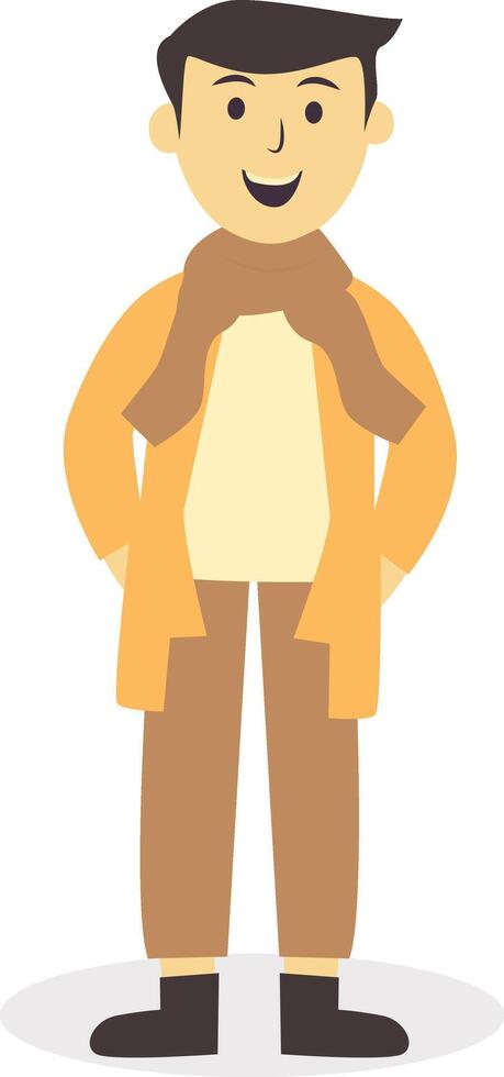 Woman Walking Character in Autumn with Yellow Coat vector